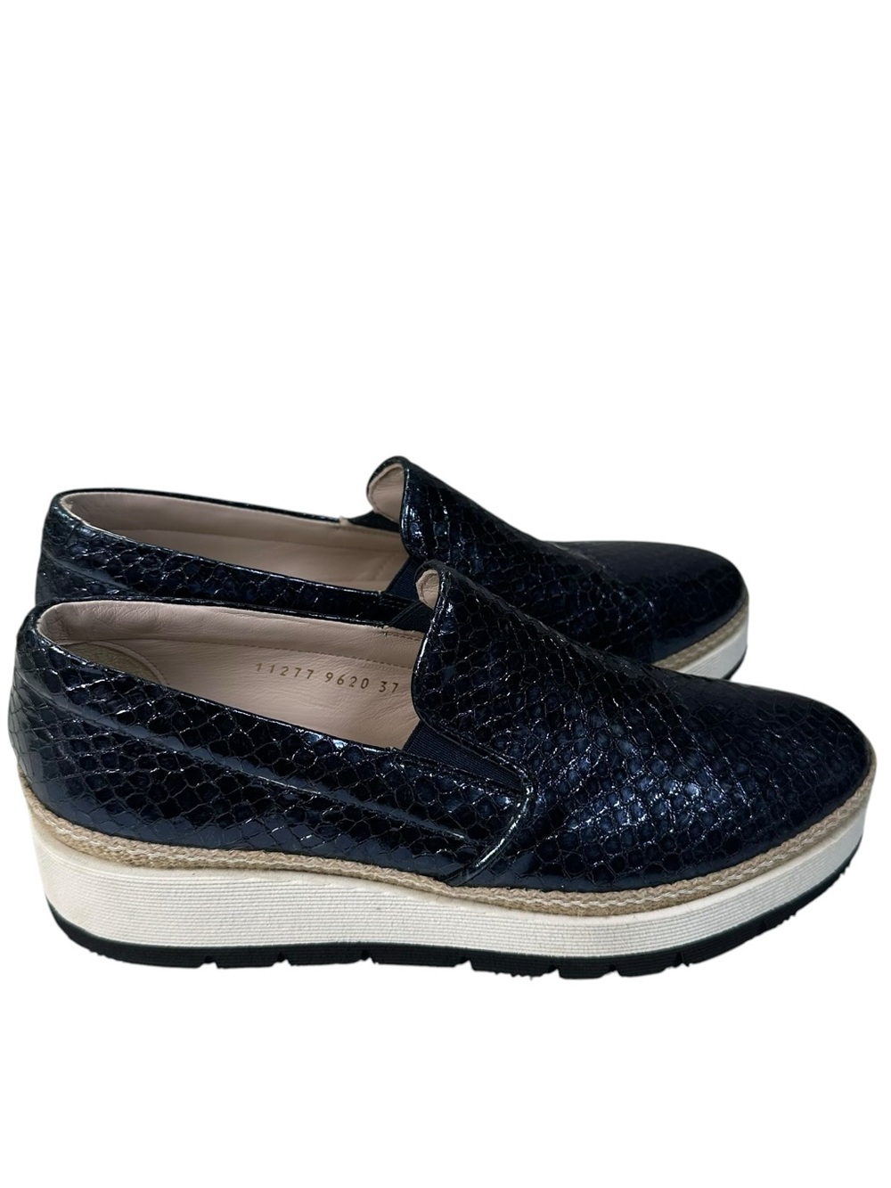 Pons Quintana 6006 Lyon Platform Loafers Pewter Blue Metallic Woven Wmns Size 37